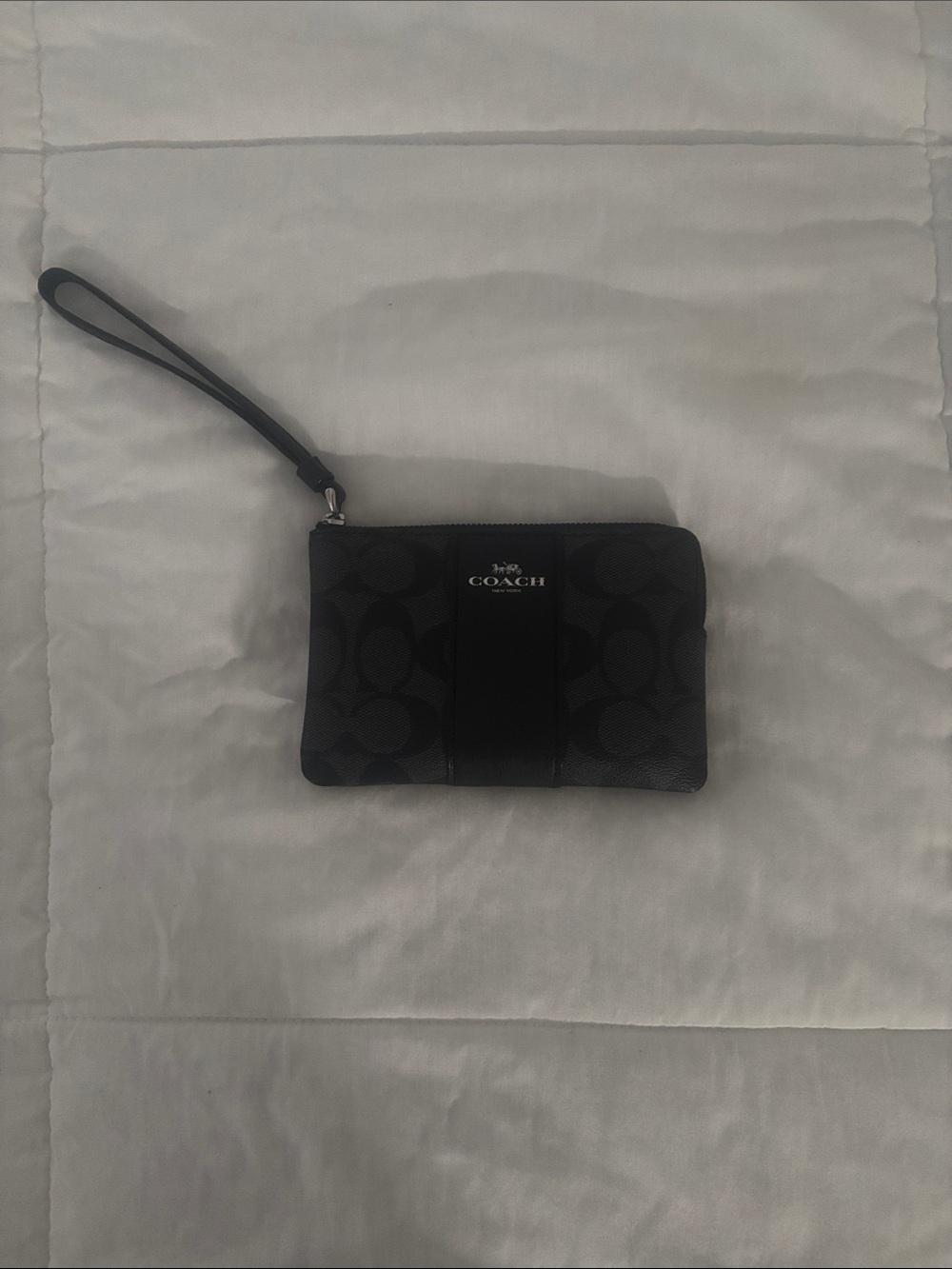 Black Coach Signature Zip Wristlet